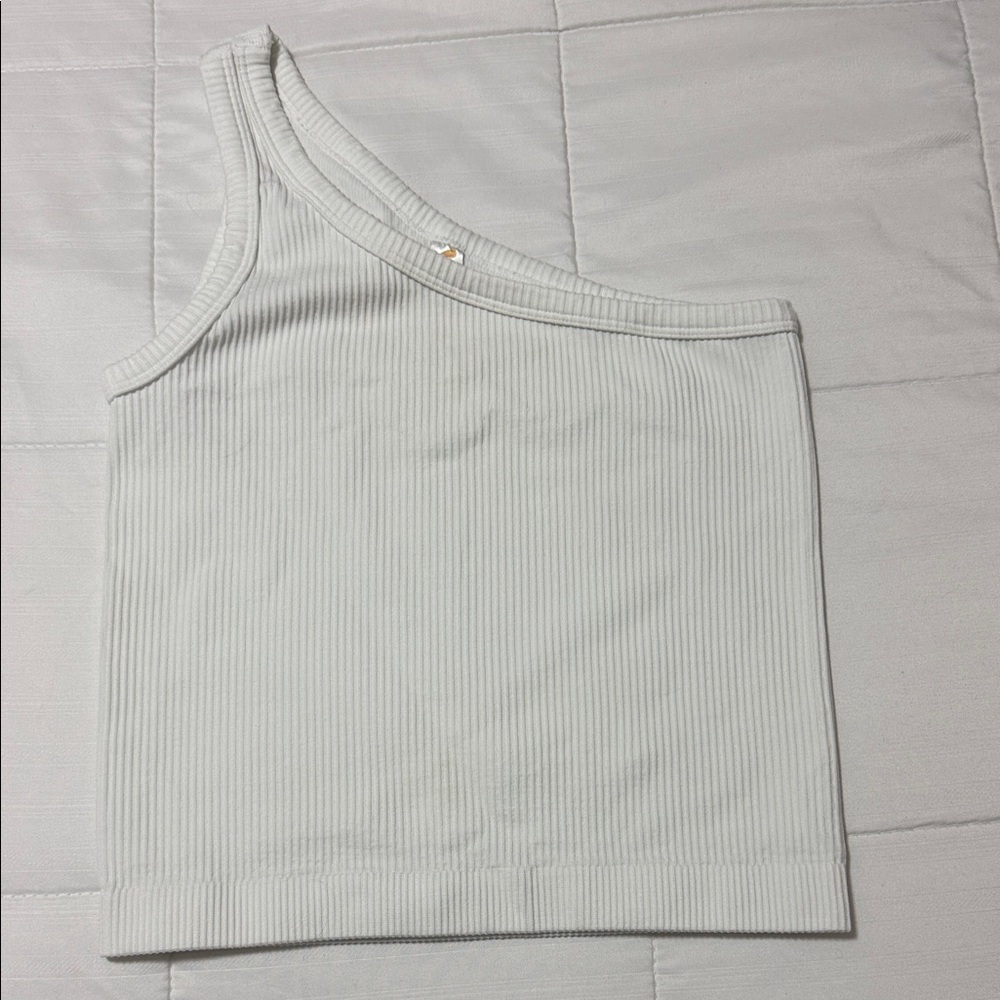 Elegant One-Shoulder Ribbed Tank Top - Cream S/M